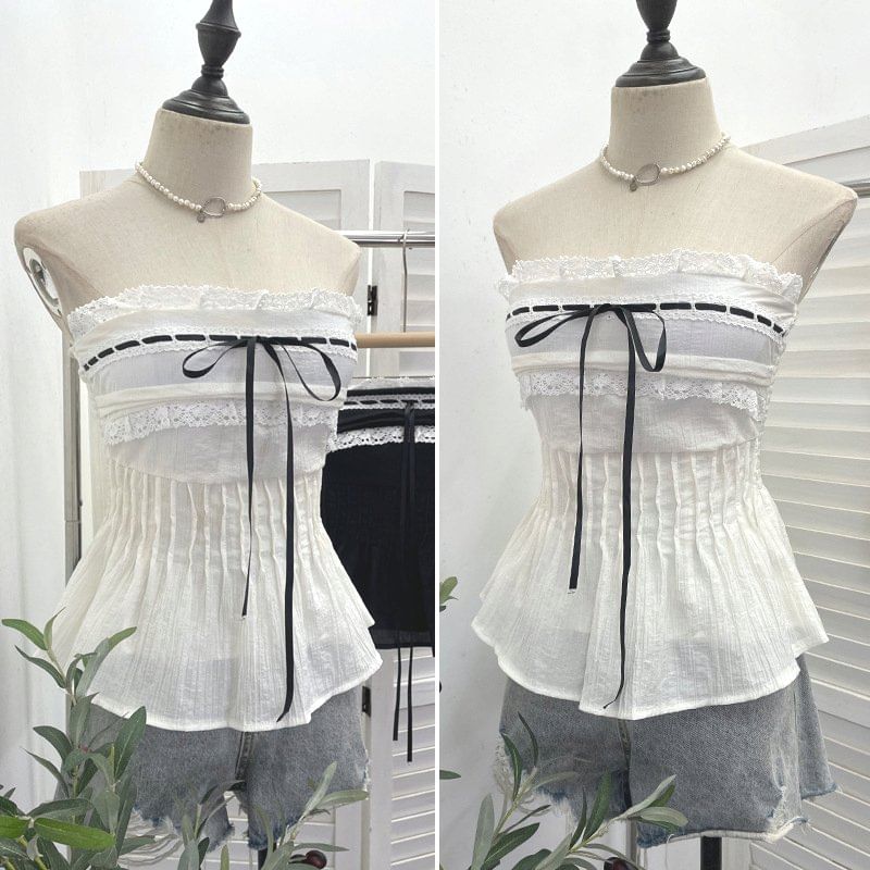 Flowy Lace-Trimmed Strapless Tube Top