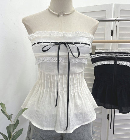 Flowy Lace-Trimmed Strapless Tube Top