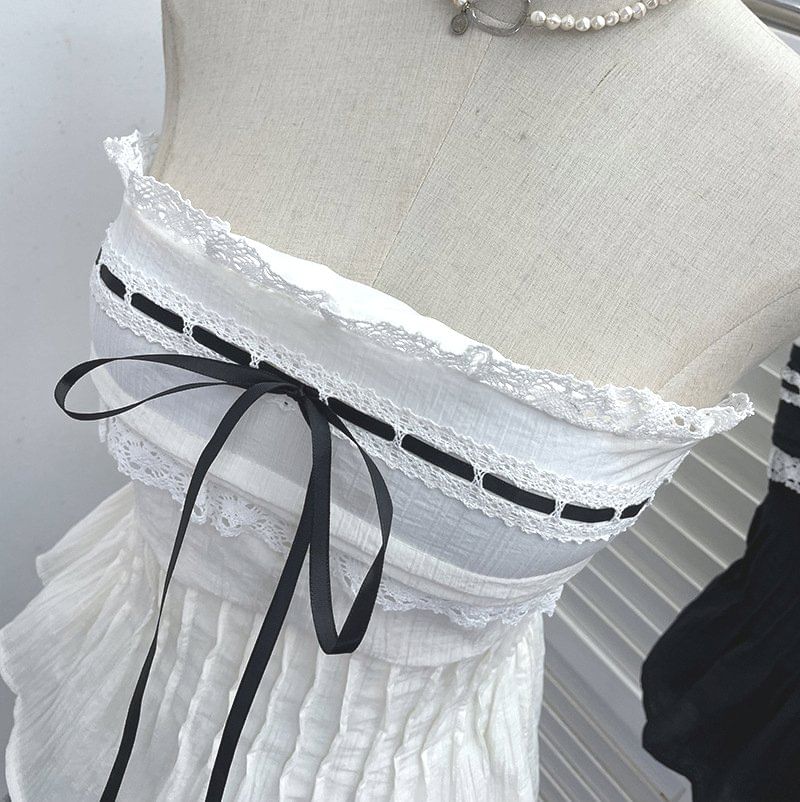 Flowy Lace-Trimmed Strapless Tube Top