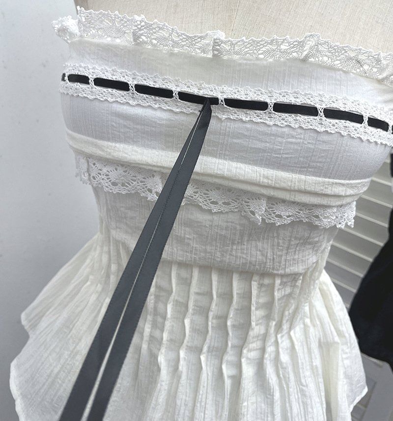 Flowy Lace-Trimmed Strapless Tube Top
