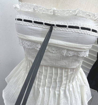 Flowy Lace-Trimmed Strapless Tube Top