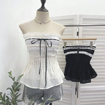Flowy Lace-Trimmed Strapless Tube Top