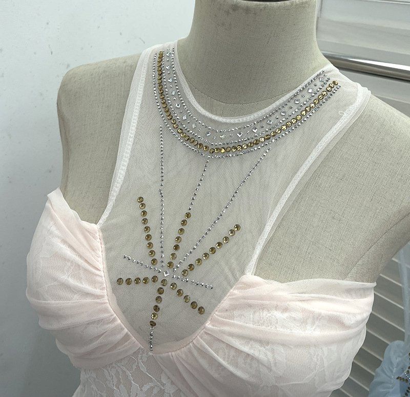 Sheer Panel Lace Halter Neck Camisole
