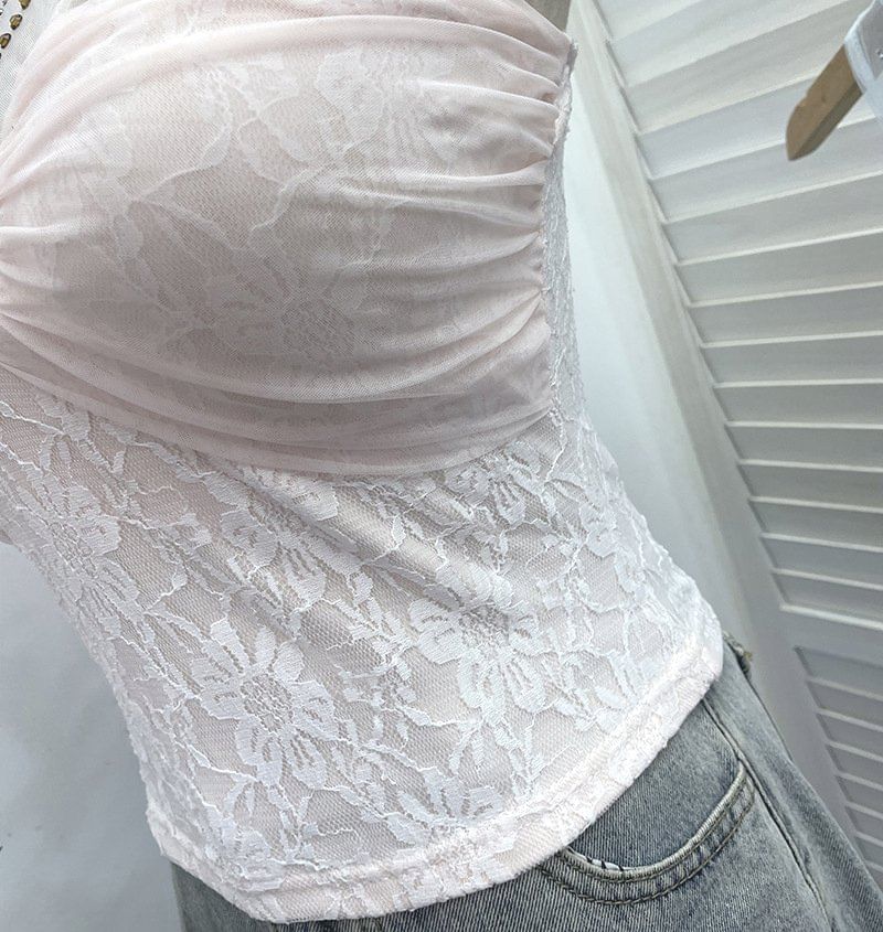 Sheer Panel Lace Halter Neck Camisole