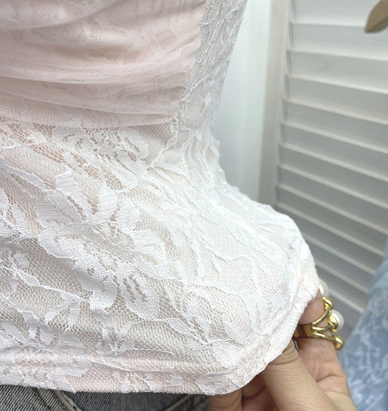 Sheer Panel Lace Halter Neck Camisole