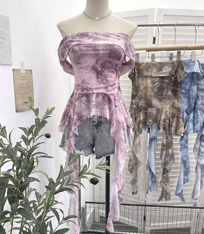 Tie-Dye Ruffle-Trim Strapless Tube Top