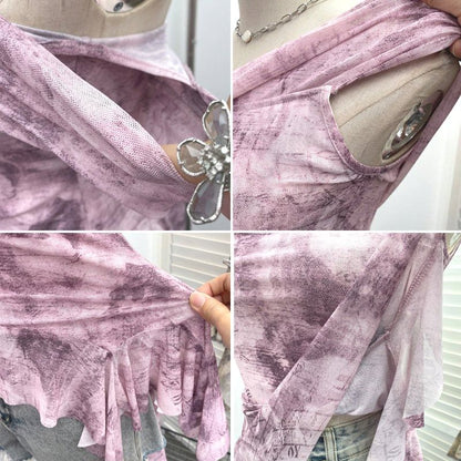 Tie-Dye Ruffle-Trim Strapless Tube Top