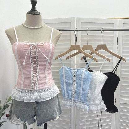 Lace-Trimmed Spaghetti Strap Camisole Top