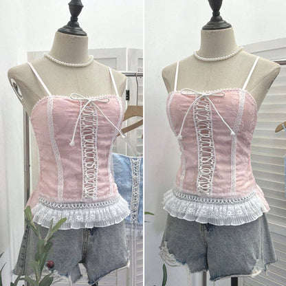 Lace-Trimmed Spaghetti Strap Camisole Top