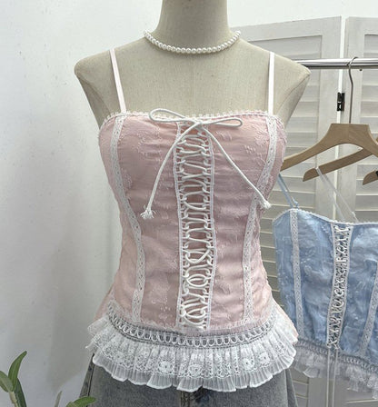 Lace-Trimmed Spaghetti Strap Camisole Top
