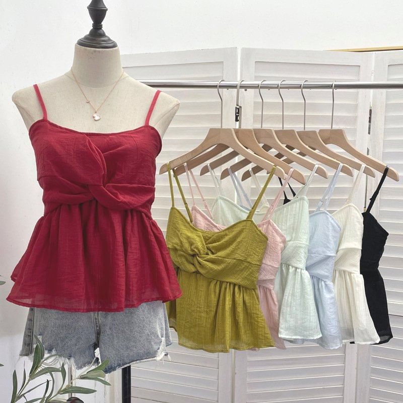 Twisted Flowy Scoop Neck Spaghetti Strap Camisole