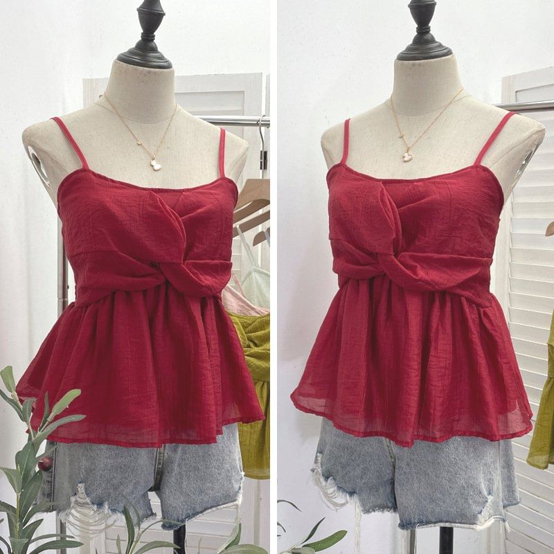 Twisted Flowy Scoop Neck Spaghetti Strap Camisole