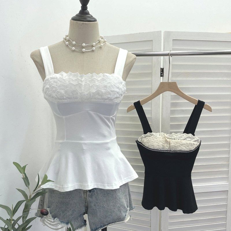 Flowy Lace-Trimmed Spaghetti Strap Camisole