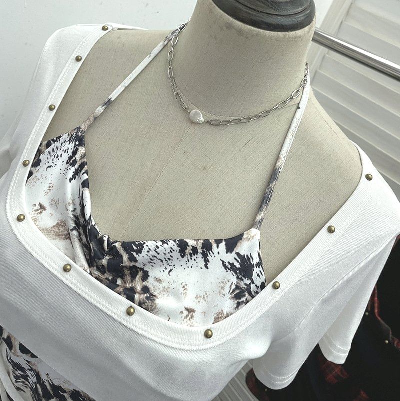 Cutout Cold-Shoulder Short-Sleeve Mock Layer Tee
