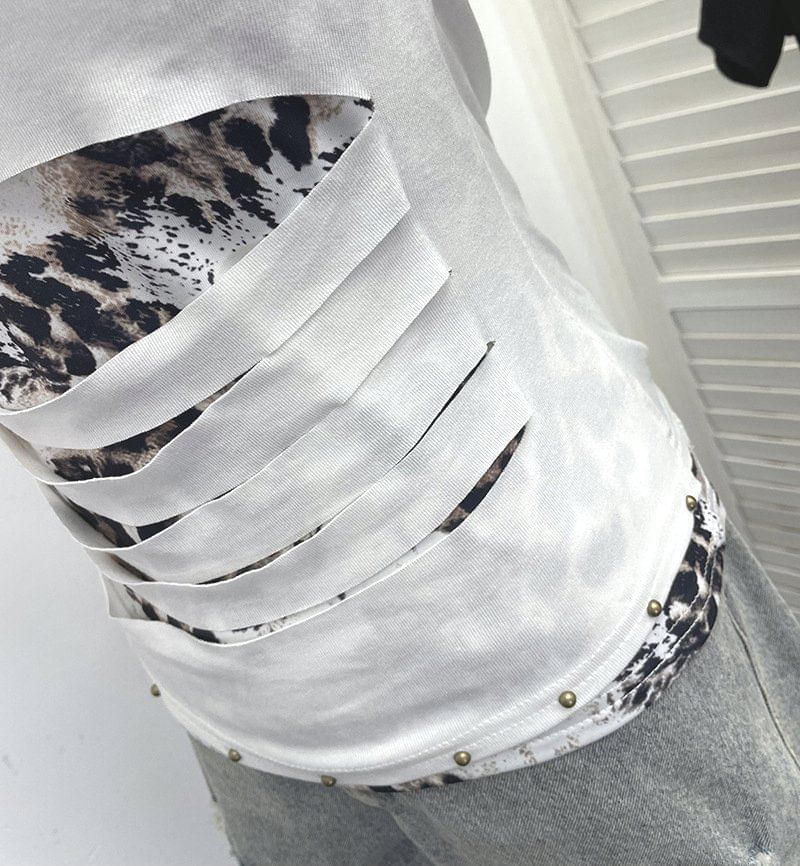 Cutout Cold-Shoulder Short-Sleeve Mock Layer Tee