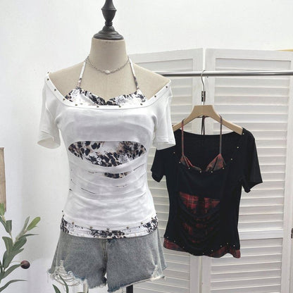 Cutout Cold-Shoulder Short-Sleeve Mock Layer Tee