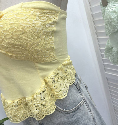 Lace-Trim Crop Halter Neck Camisole