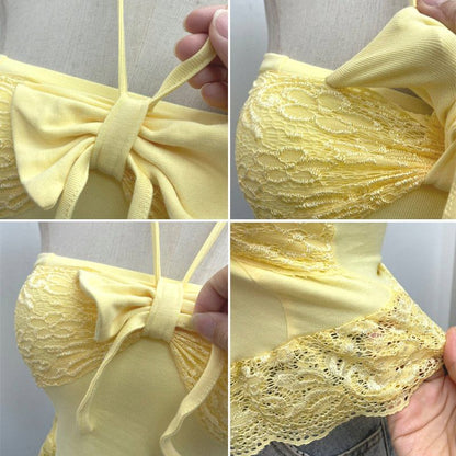 Lace-Trim Crop Halter Neck Camisole