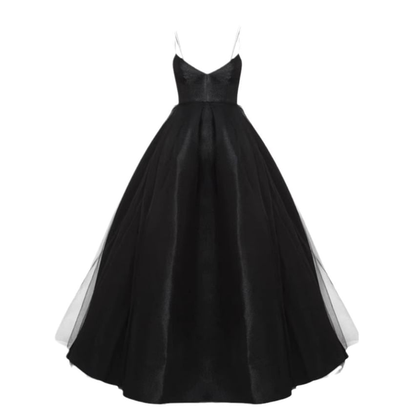 Spaghetti Strap V-Neck Plain A-Line Evening Gown