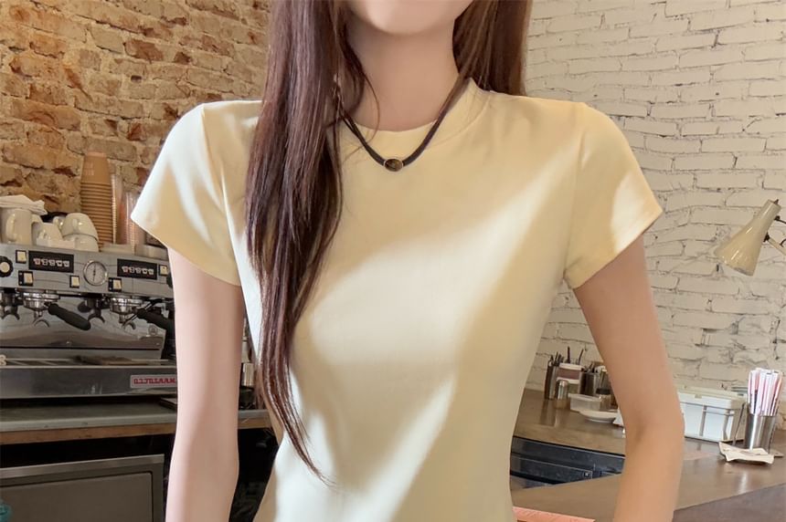 Ruffled Lace-Trim Cropped Crew Neck Tee