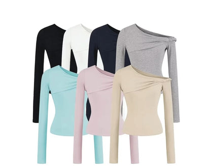 Off-Shoulder Twisted Detail Long-Sleeve Tee