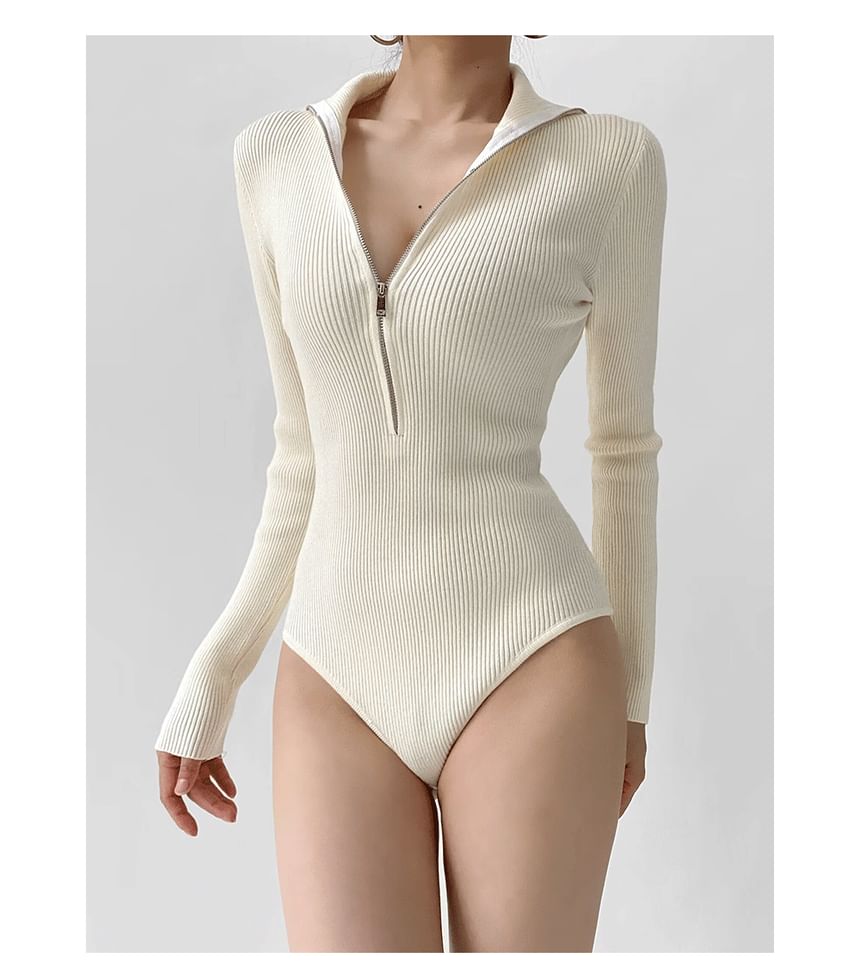 Stand Collar Long-Sleeve Plain Bodysuit
