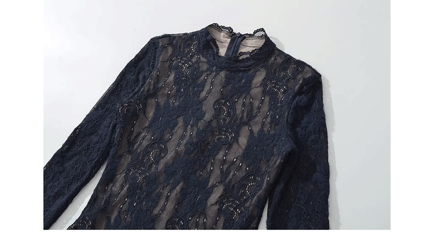 Lace Mock Neck Long-Sleeve Bodysuit Top