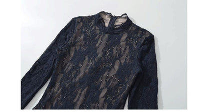 Lace Mock Neck Long-Sleeve Bodysuit Top