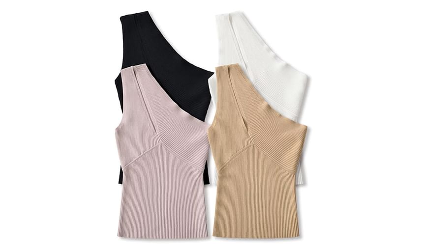 Sleeveless One Shoulder Solid Cutout Knit Top