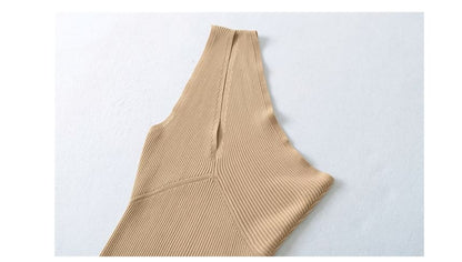 Sleeveless One Shoulder Solid Cutout Knit Top