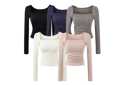 Ruched Square Neck Long-Sleeve Crop Tee