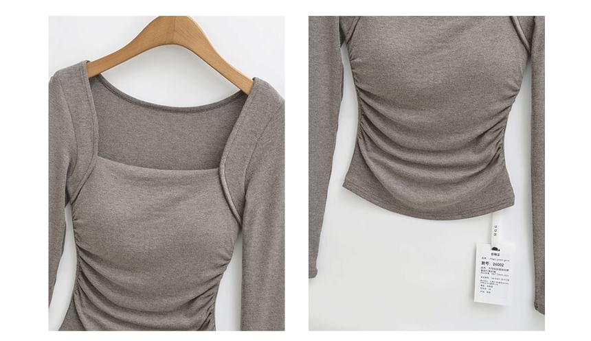 Ruched Square Neck Long-Sleeve Crop Tee