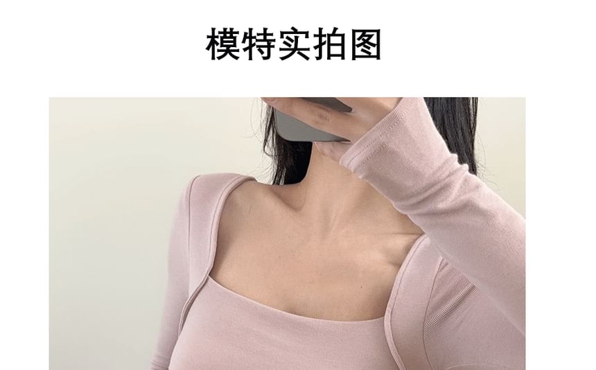 Ruched Square Neck Long-Sleeve Crop Tee