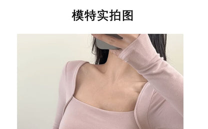 Ruched Square Neck Long-Sleeve Crop Tee