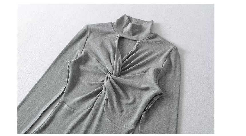 Twisted Mock Neck Long-Sleeve Bodysuit Top