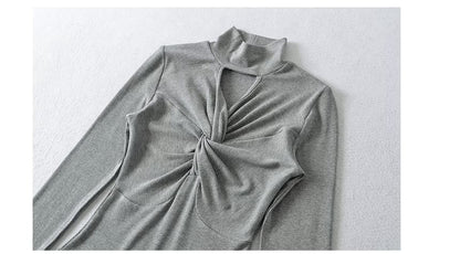 Twisted Mock Neck Long-Sleeve Bodysuit Top