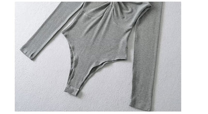 Twisted Mock Neck Long-Sleeve Bodysuit Top
