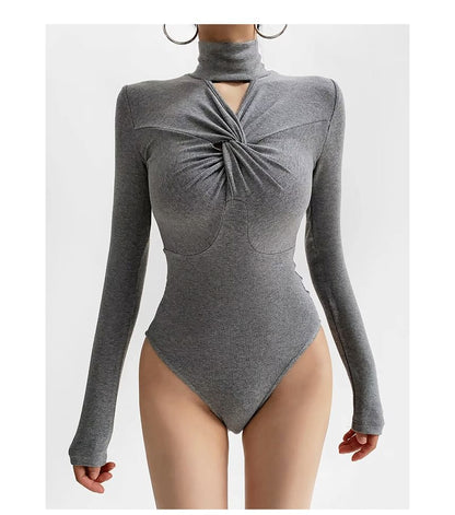 Twisted Mock Neck Long-Sleeve Bodysuit Top