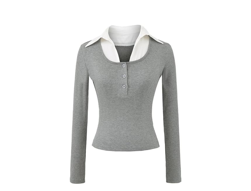 Collared Mock Two-Piece Long-Sleeve Polo