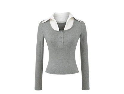 Collared Mock Two-Piece Long-Sleeve Polo
