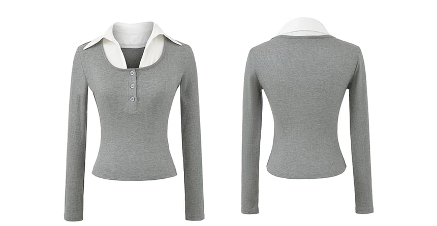 Collared Mock Two-Piece Long-Sleeve Polo