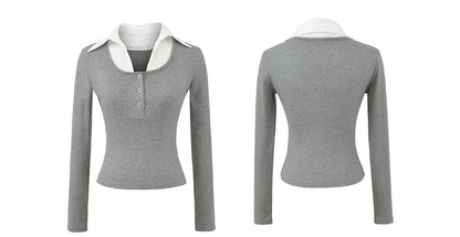 Collared Mock Two-Piece Long-Sleeve Polo