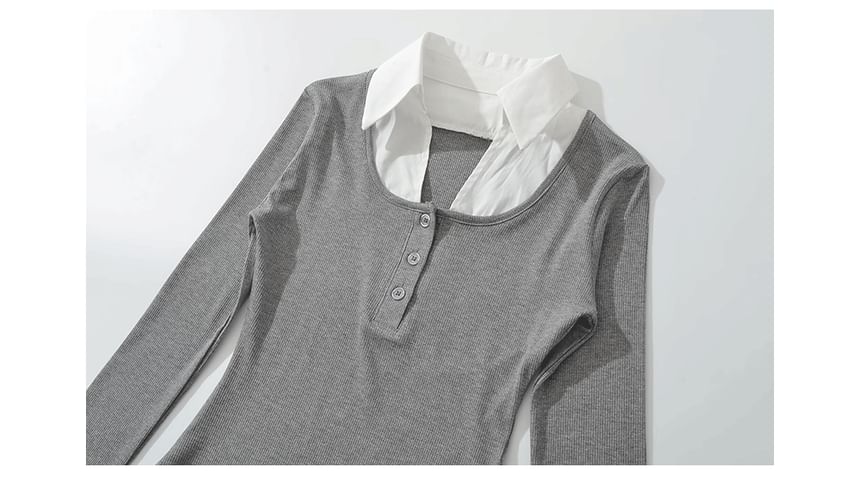 Collared Mock Two-Piece Long-Sleeve Polo