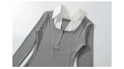Collared Mock Two-Piece Long-Sleeve Polo
