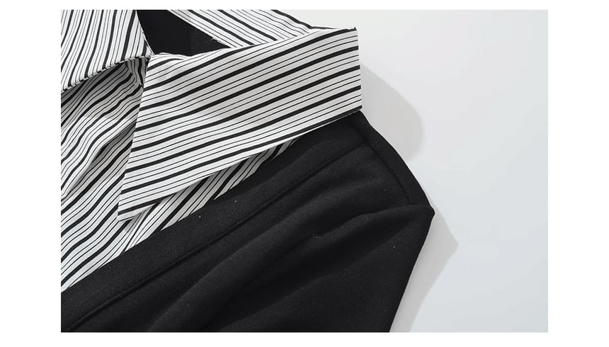Striped Collared Long-Sleeve Mock Layer Top