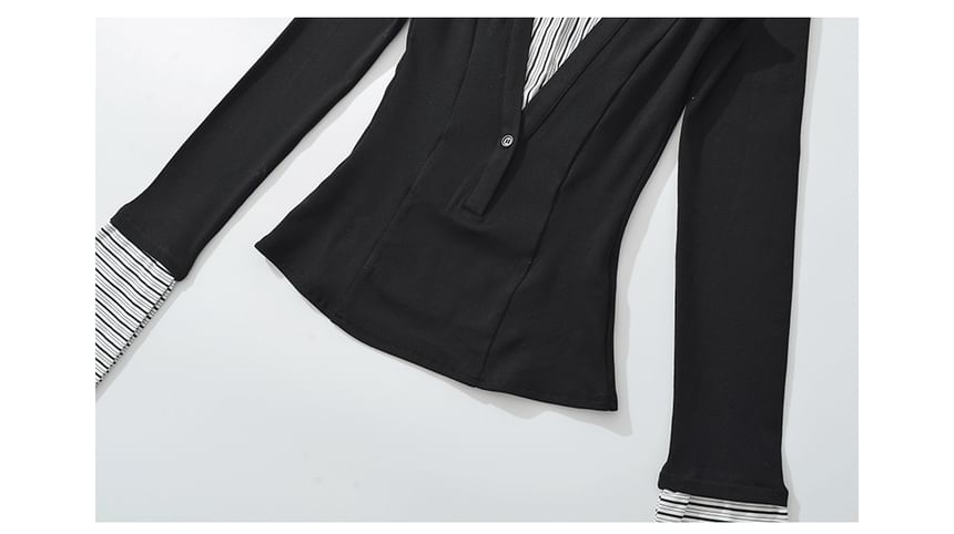 Striped Collared Long-Sleeve Mock Layer Top