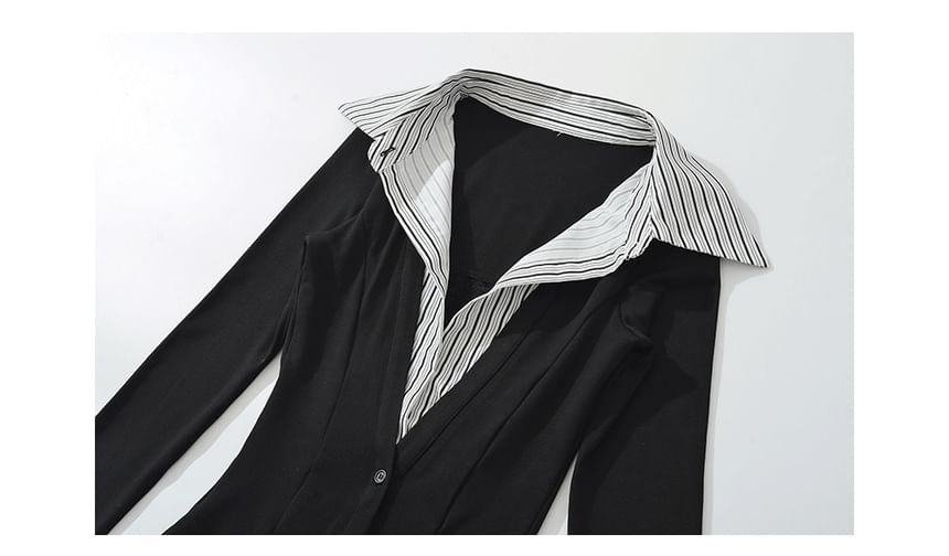 Striped Collared Long-Sleeve Mock Layer Top