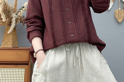Long-Sleeve Lace Plain Shirt