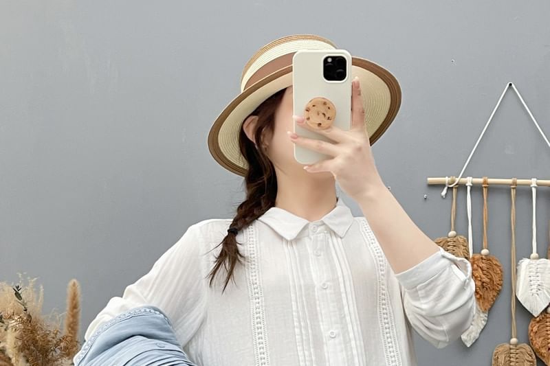 Long-Sleeve Lace Plain Shirt