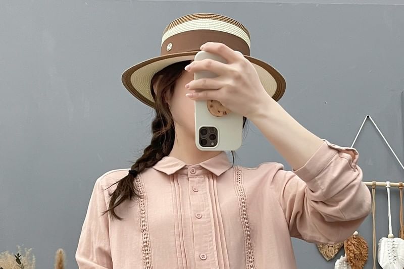 Long-Sleeve Lace Plain Shirt